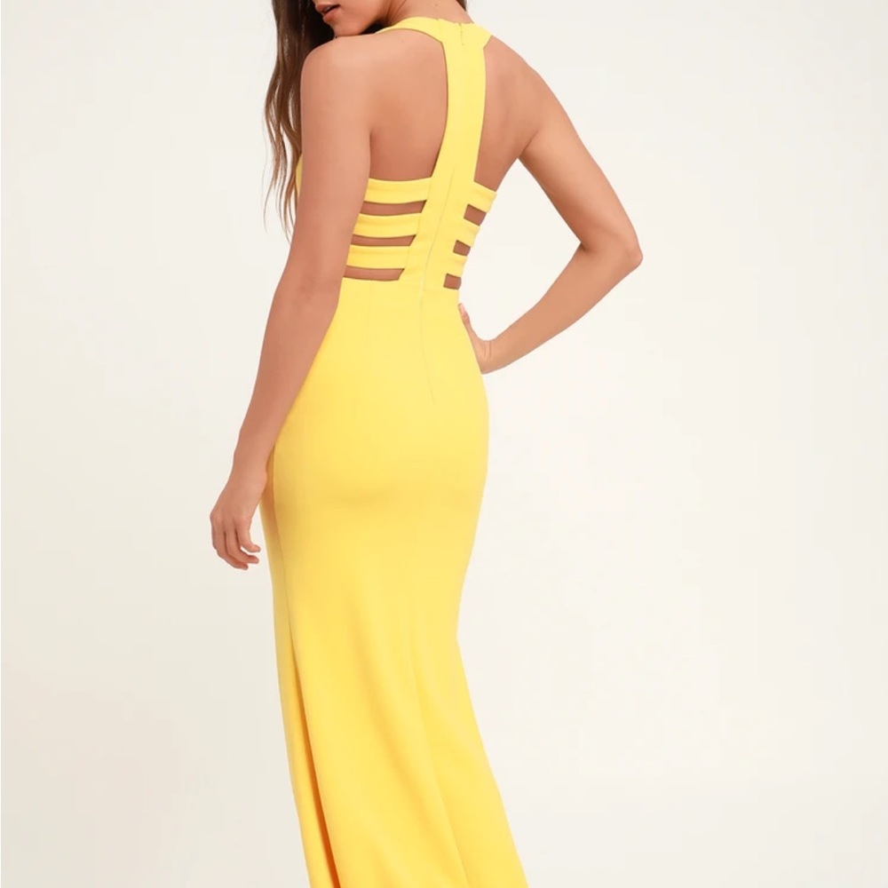 Lulu's Yellow Strappy Back Prom Dress